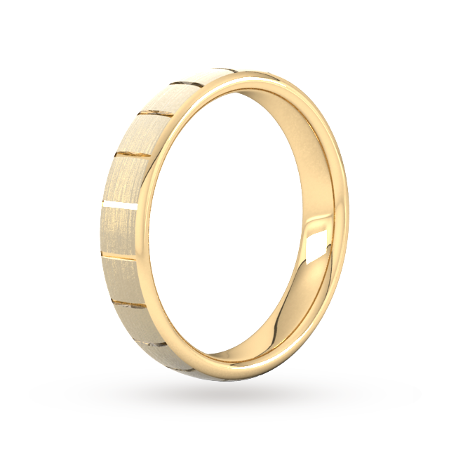 Goldsmiths 4mm Slight Court Standard Vertical Lines Wedding Ring In 18 Carat Yellow Gold