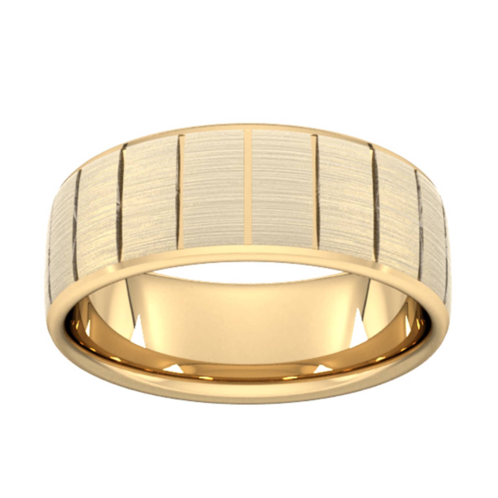 8mm Slight Court Heavy Vertical Lines Wedding Ring In 18 Carat Yellow Gold - Ring Size I