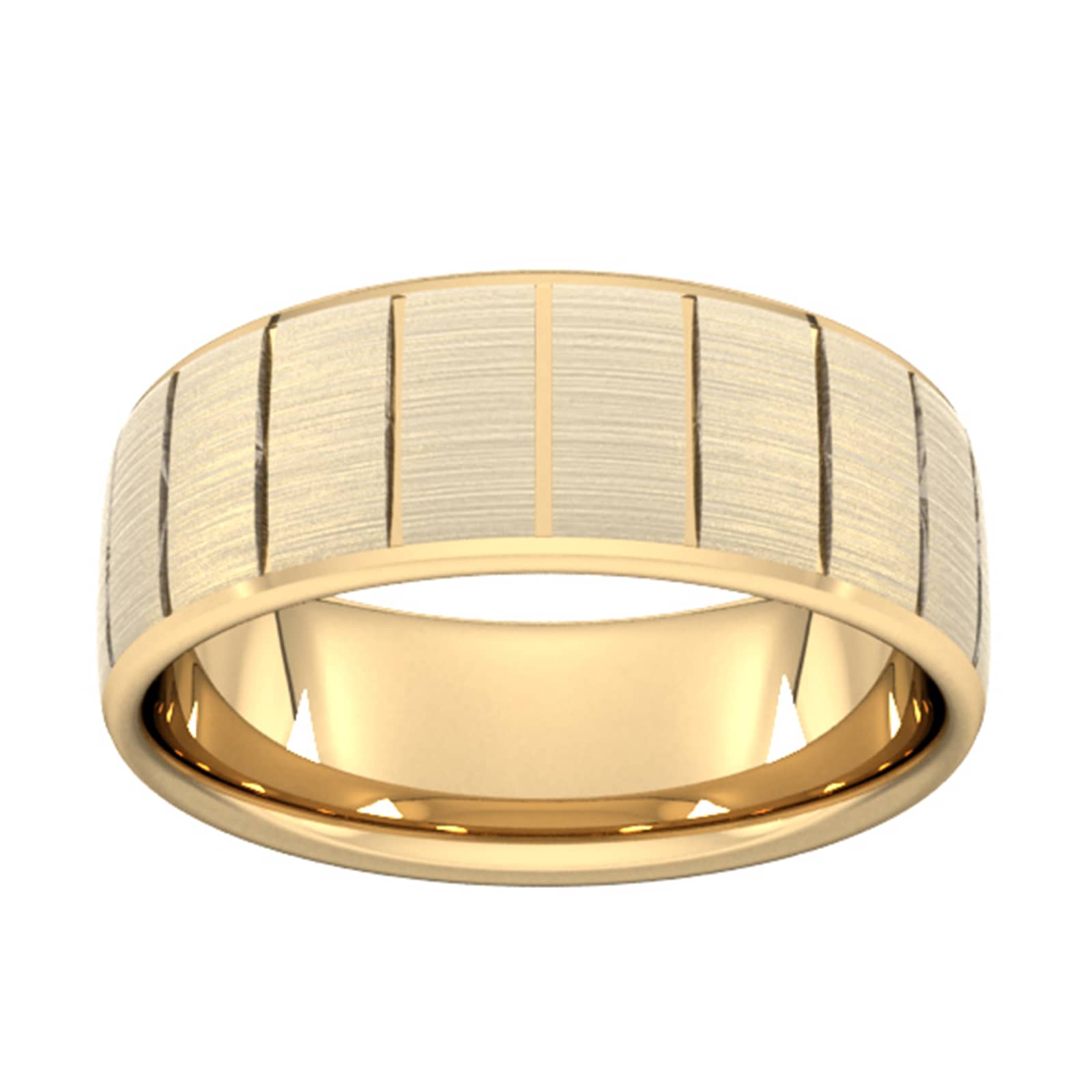 Goldsmiths 8mm Slight Court Heavy Vertical Lines Wedding Ring In 18 Carat Yellow Gold