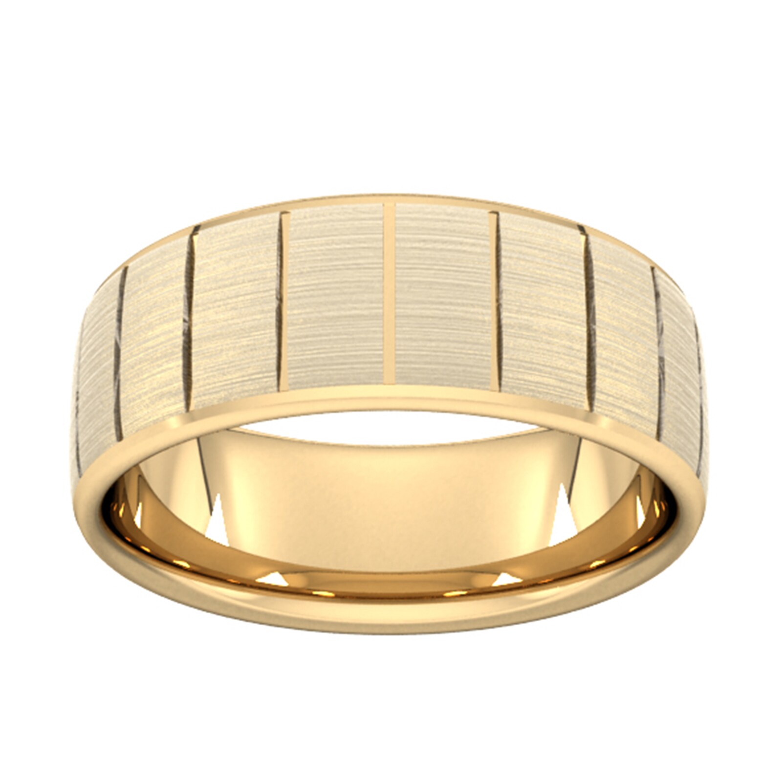 8mm Slight Court Extra Heavy Vertical Lines Wedding Ring In 18 Carat Yellow Gold - Ring Size Z
