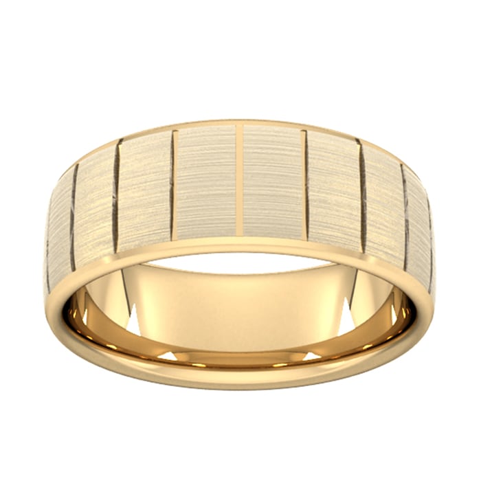 Goldsmiths 8mm Slight Court Extra Heavy Vertical Lines Wedding Ring In 18 Carat Yellow Gold