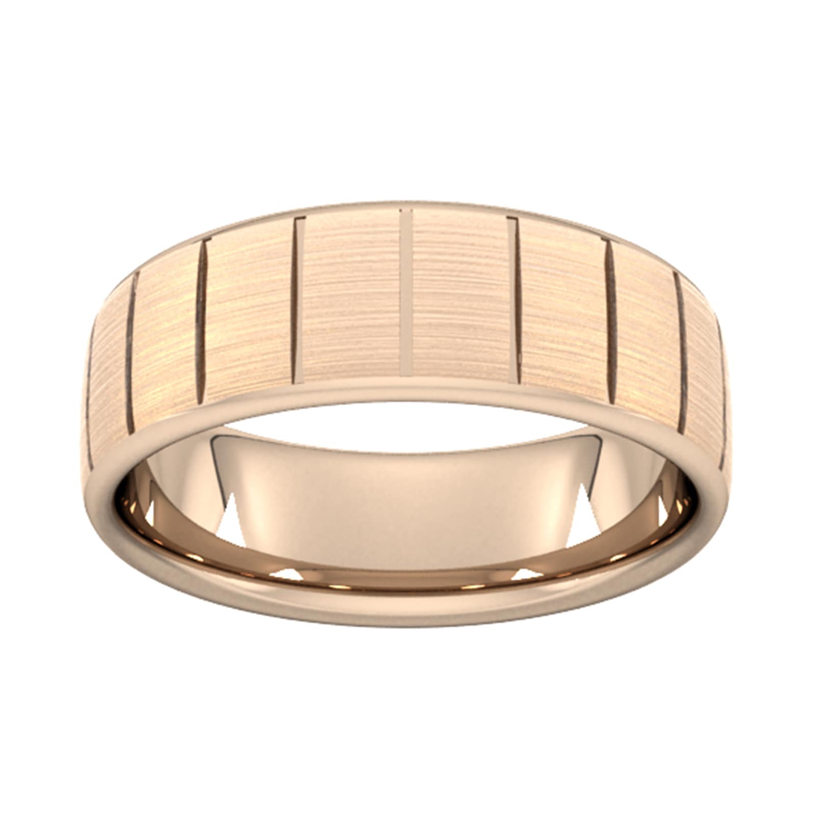 7mm Slight Court Heavy Vertical Lines Wedding Ring In 18 Carat Rose Gold - Ring Size K