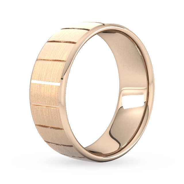 Goldsmiths 8mm Slight Court Heavy Vertical Lines Wedding Ring In 18 Carat Rose Gold - Ring Size Q