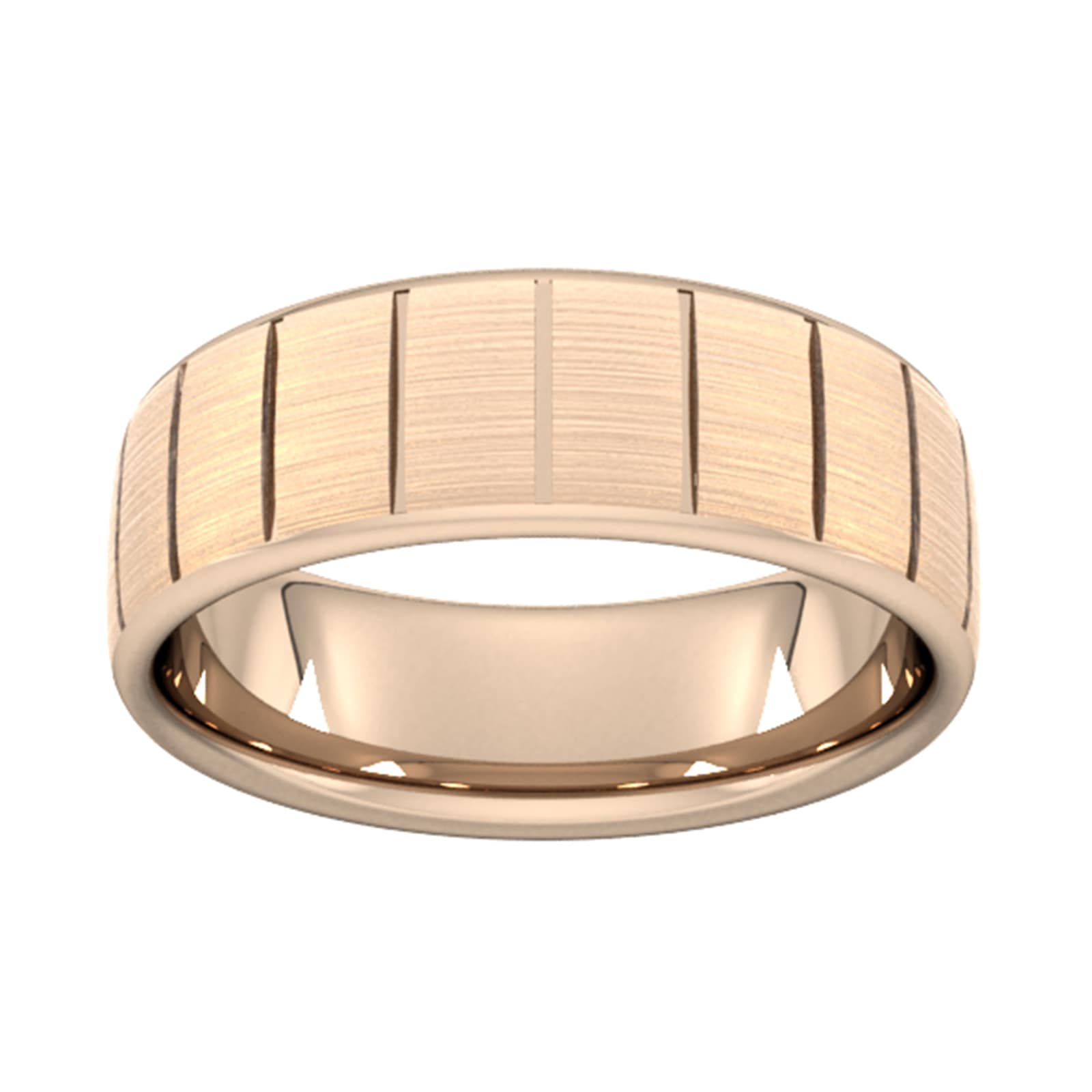 7mm Slight Court Extra Heavy Vertical Lines Wedding Ring In 18 Carat Rose Gold - Ring Size V