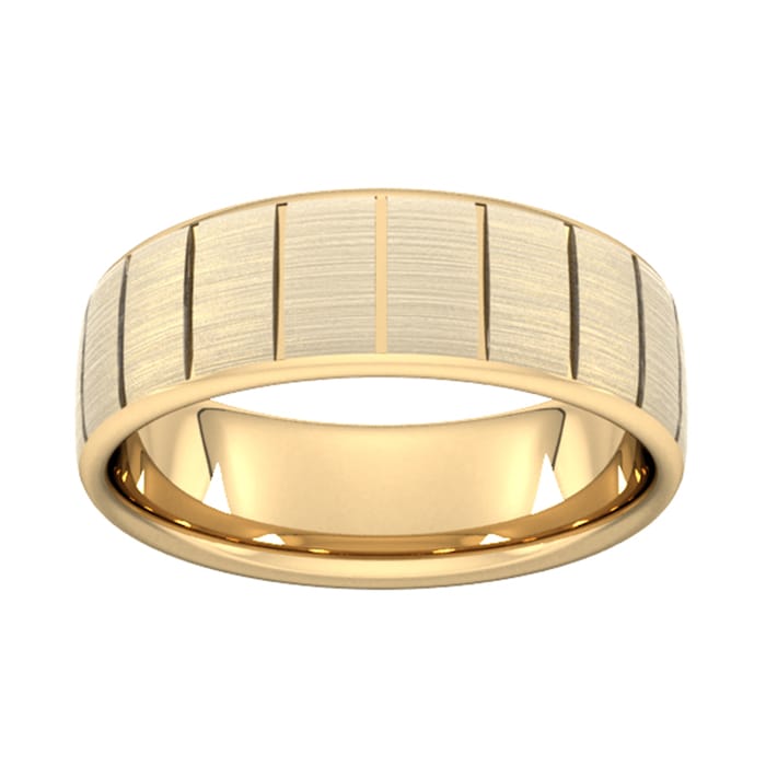 Goldsmiths 8mm Flat Court Heavy Vertical Lines Wedding Ring In 9 Carat Yellow Gold