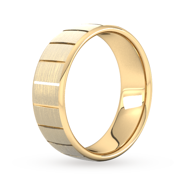 Goldsmiths 8mm Flat Court Heavy Vertical Lines Wedding Ring In 9 Carat Yellow Gold