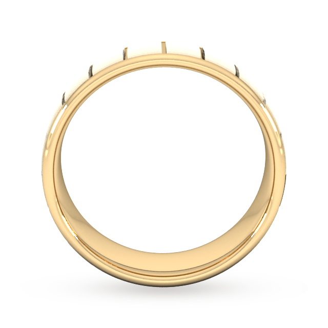 Goldsmiths 8mm Flat Court Heavy Vertical Lines Wedding Ring In 9 Carat Yellow Gold - Ring Size S