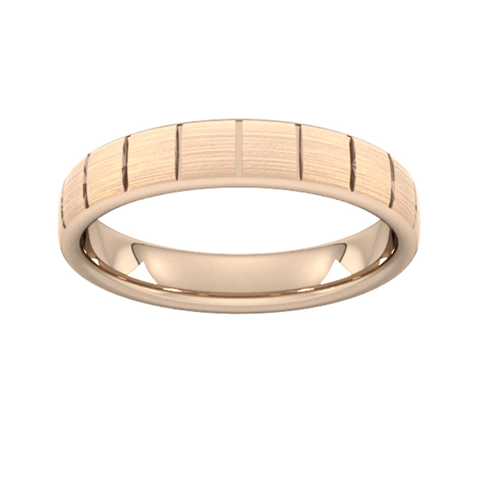 4mm Flat Court Heavy Vertical Lines Wedding Ring In 9 Carat Rose Gold - Ring Size K