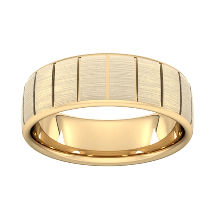 Goldsmiths 8mm Flat Court Heavy Vertical Lines Wedding Ring In 18 Carat Yellow Gold - Ring Size S