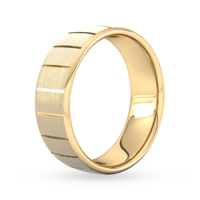 Goldsmiths 8mm Flat Court Heavy Vertical Lines Wedding Ring In 18 Carat Yellow Gold - Ring Size L