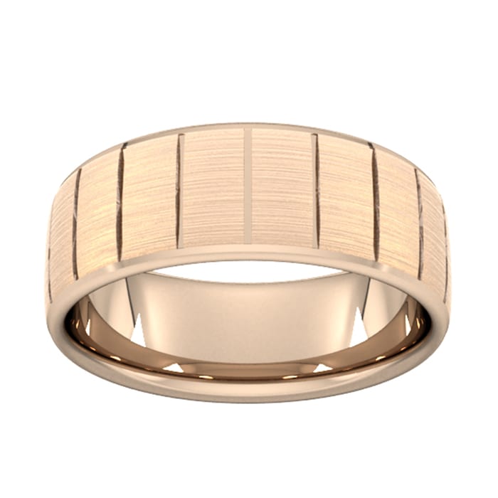 Goldsmiths 8mm Flat Court Heavy Vertical Lines Wedding Ring In 18 Carat Rose Gold