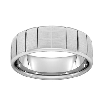 Goldsmiths 7mm Flat Court Heavy Vertical Lines Wedding Ring In 950  Palladium
