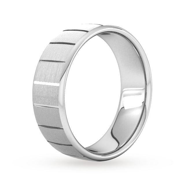 Goldsmiths 8mm Flat Court Heavy Vertical Lines Wedding Ring In 950 Palladium