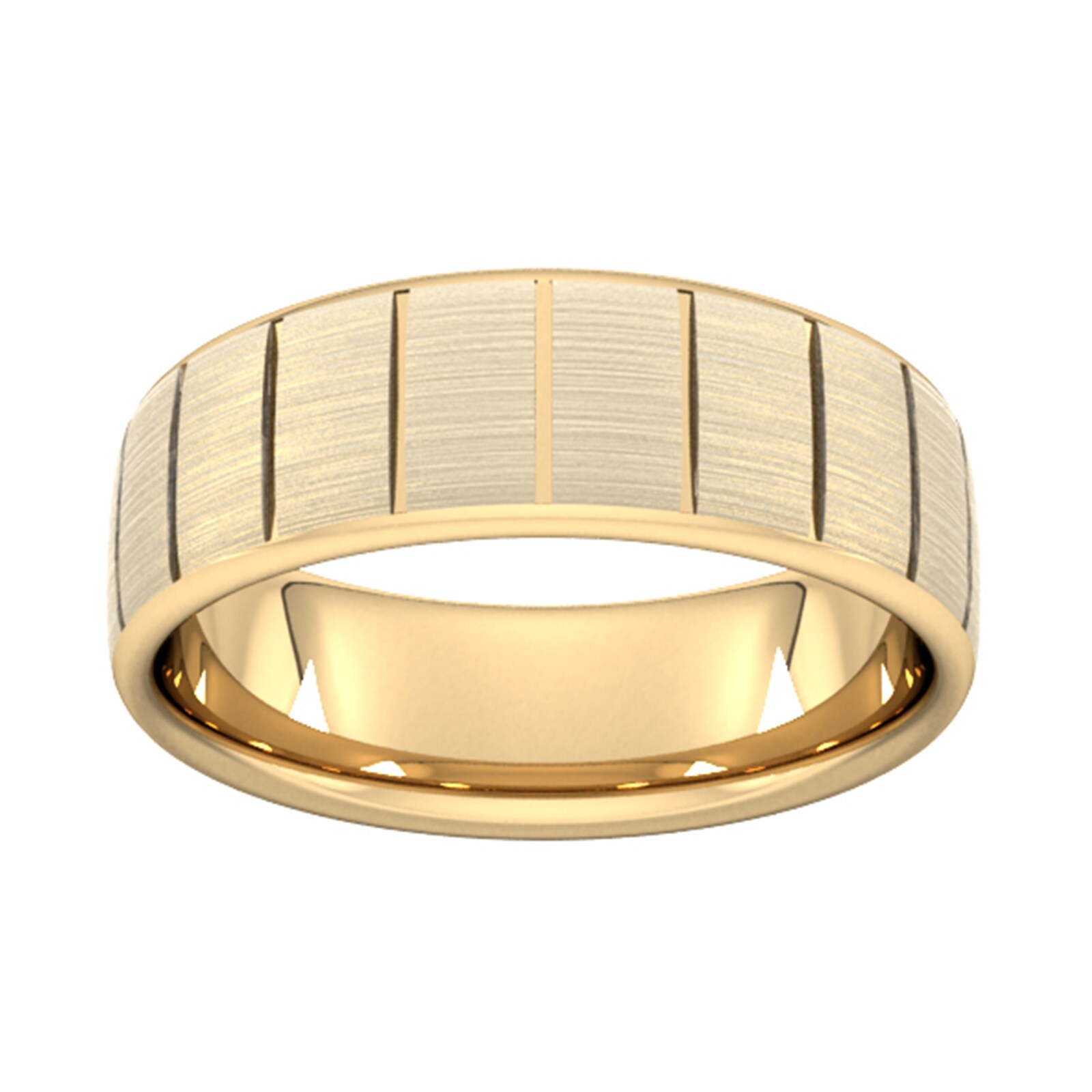 7mm Traditional Court Heavy Vertical Lines Wedding Ring In 9 Carat Yellow Gold - Ring Size R