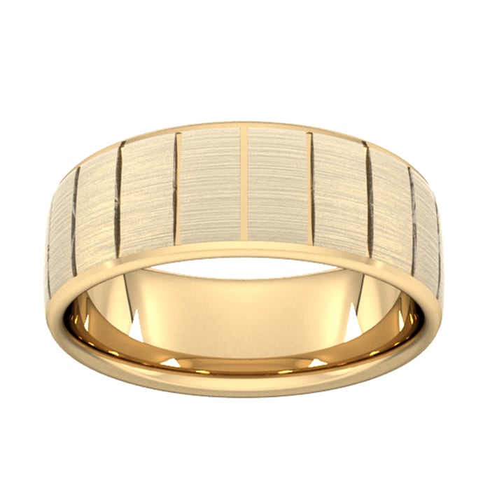 Goldsmiths 8mm Traditional Court Heavy Vertical Lines Wedding Ring In 9 Carat Yellow Gold - Ring Size R