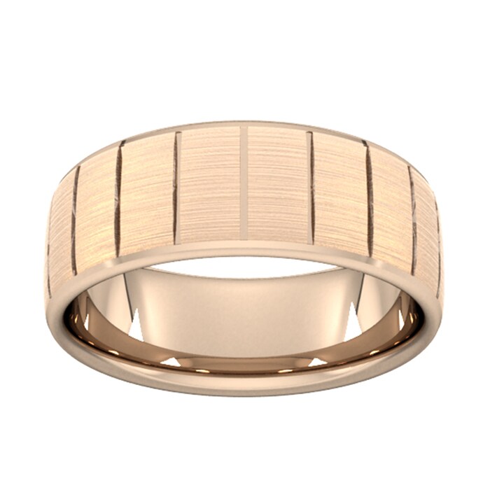 Goldsmiths 8mm Traditional Court Heavy Vertical Lines Wedding Ring In 18 Carat Rose Gold
