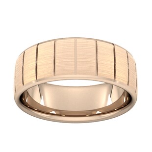 Goldsmiths 8mm Traditional Court Heavy Vertical Lines Wedding Ring In 18 Carat Rose Gold