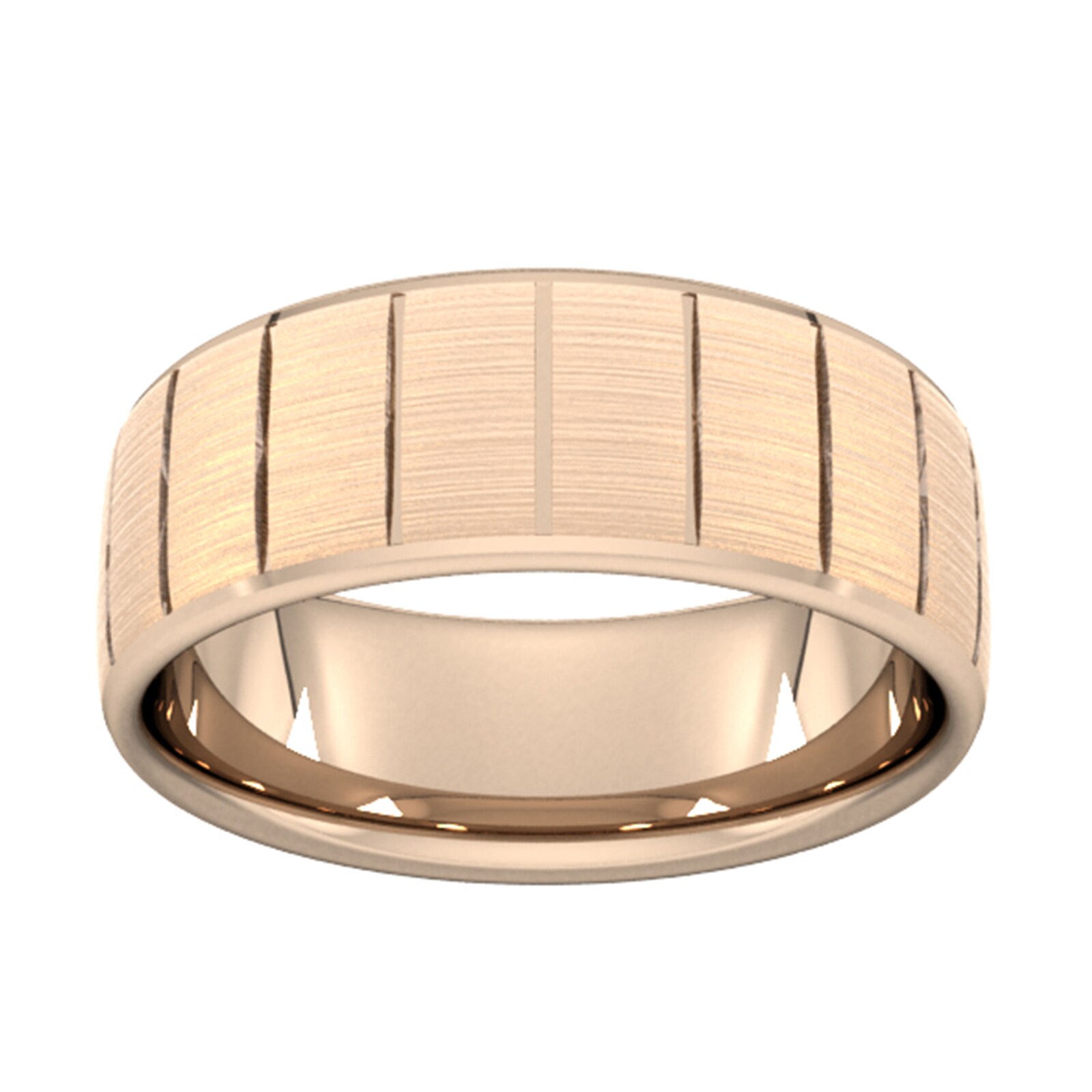 Goldsmiths 8mm Traditional Court Heavy Vertical Lines Wedding Ring In 18 Carat Rose Gold