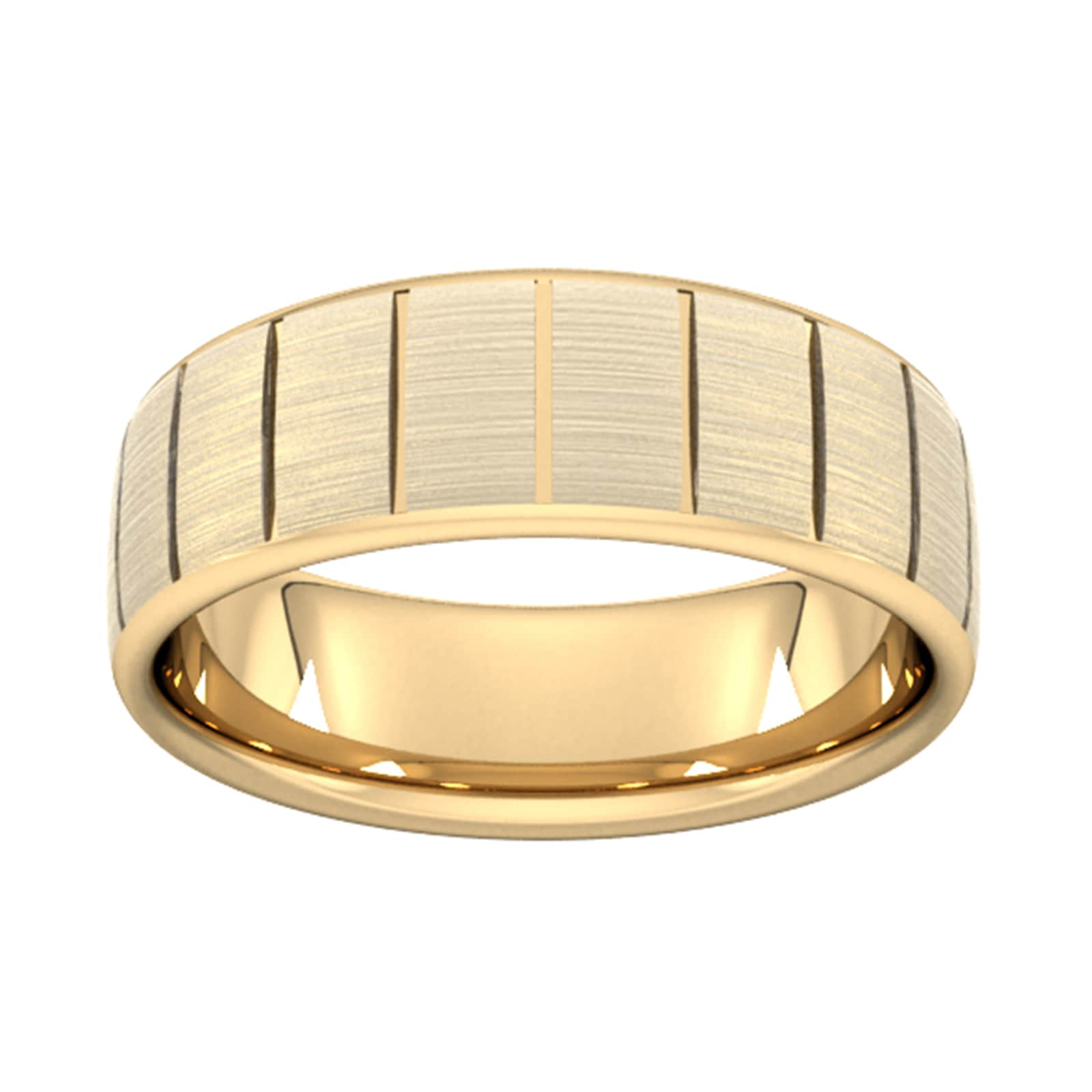 7mm D Shape Standard Vertical Lines Wedding Ring In 9 Carat Yellow Gold - Ring Size V