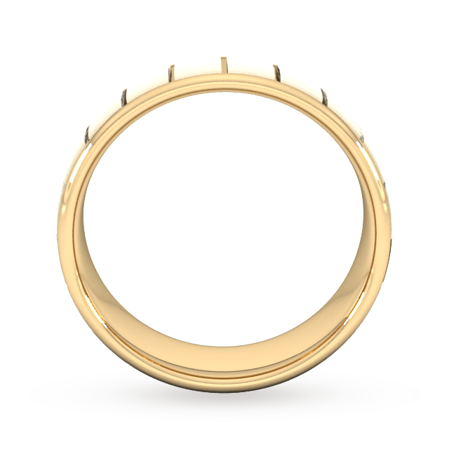Goldsmiths 8mm D Shape Standard Vertical Lines Wedding Ring In 9 Carat Yellow Gold - Ring Size R
