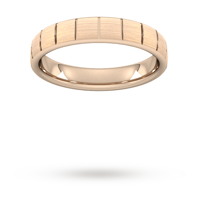 Goldsmiths 4mm D Shape Standard Vertical Lines Wedding Ring In 9 Carat Rose Gold - Ring Size M