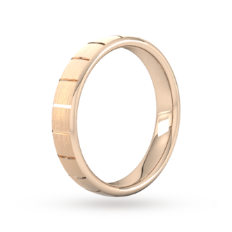 Goldsmiths 4mm D Shape Heavy Vertical Lines Wedding Ring In 9 Carat Rose Gold