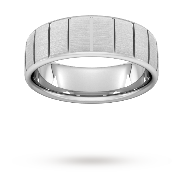 8mm D Shape Standard Vertical Lines Wedding Ring In 18 Carat White Gold - Ring Size J