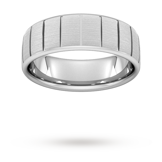 Goldsmiths 8mm D Shape Standard Vertical Lines Wedding Ring In 18 Carat White Gold Goldsmiths 8mm D Shape Standard Vertical Lines Wedding Ring In 18 Carat White Gold