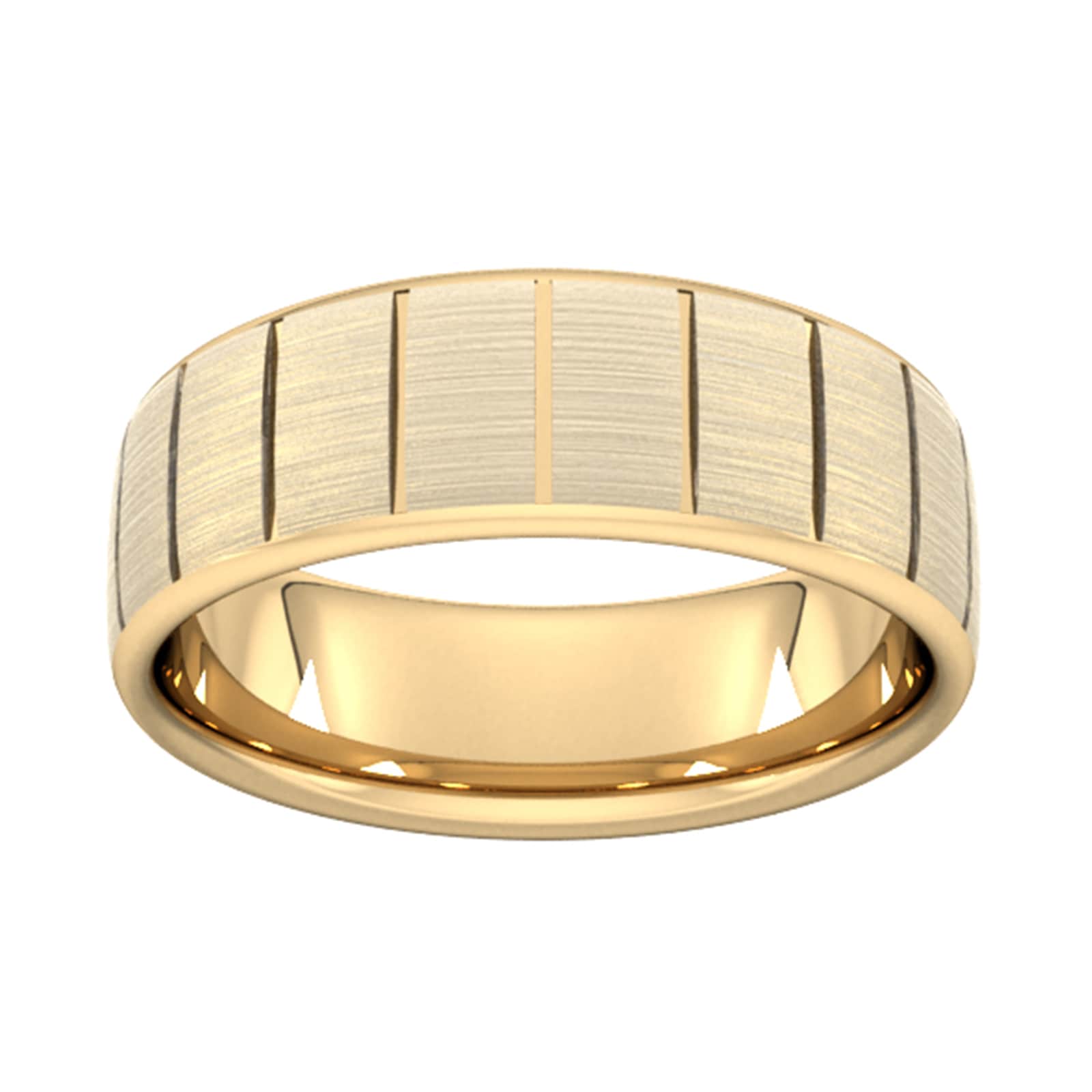 Goldsmiths 7mm D Shape Standard Vertical Lines Wedding Ring In 18 Carat Yellow Gold - Ring Size X