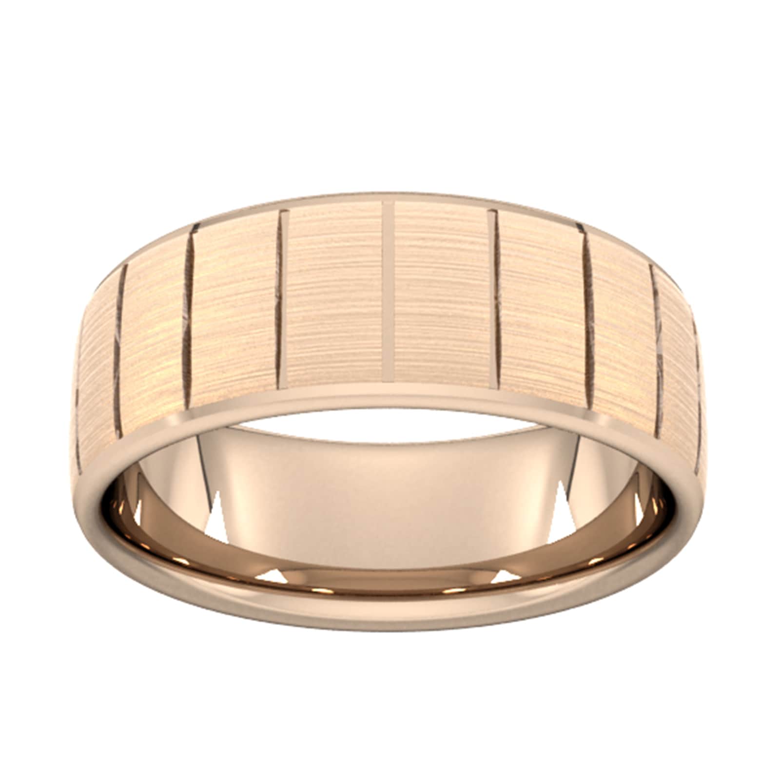 8mm d shape heavy vertical lines wedding ring in 18 carat rose gold - ring size t