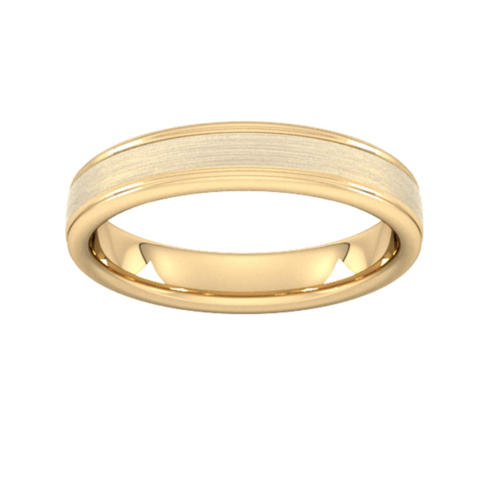 4mm Slight Court Extra Heavy Matt Centre With Grooves Wedding Ring In 9 Carat Yellow Gold - Ring Size U