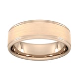 Goldsmiths 7mm Slight Court Standard Matt Centre With Grooves Wedding Ring In 9 Carat Rose Gold