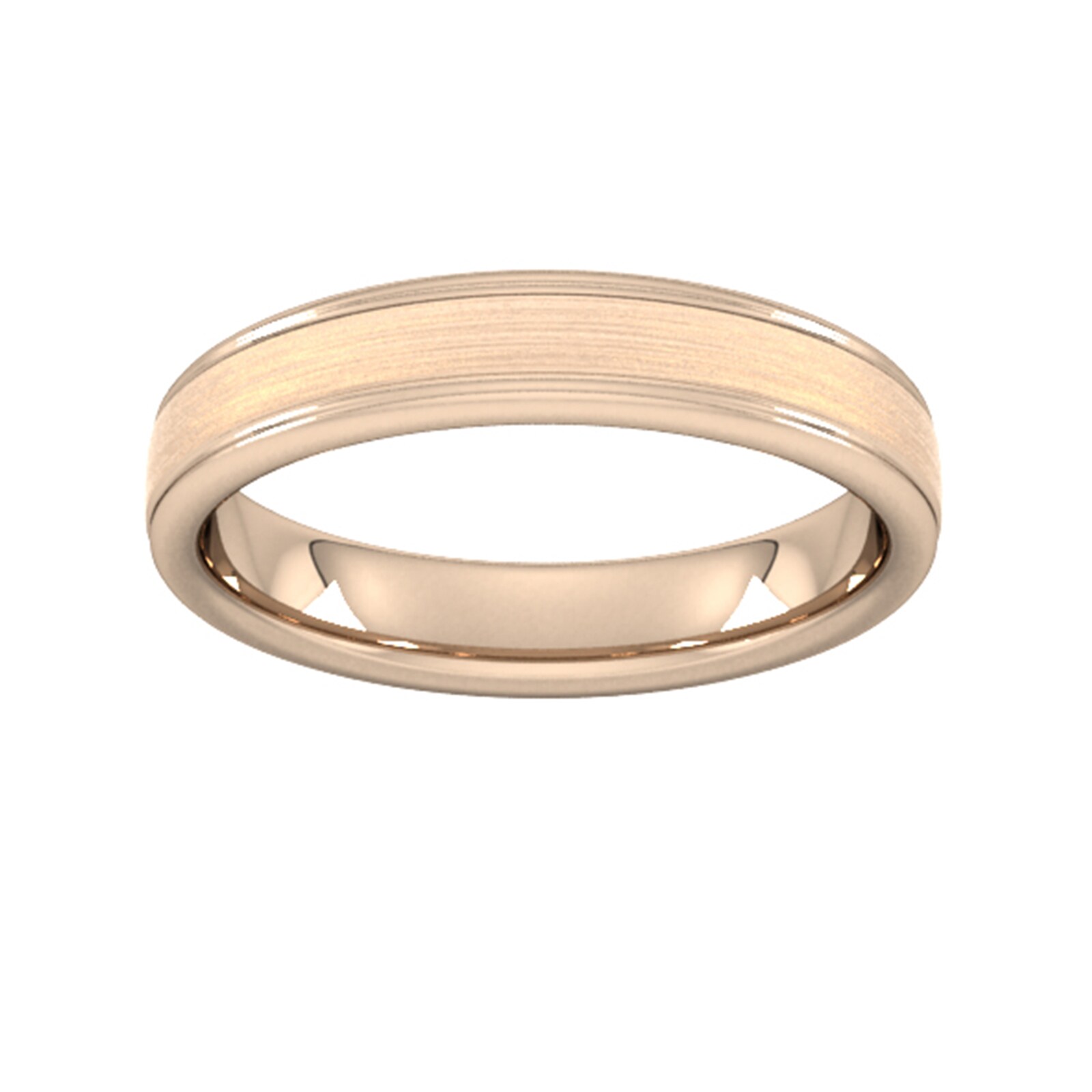4mm Slight Court Heavy Matt Centre With Grooves Wedding Ring In 9 Carat Rose Gold - Ring Size L