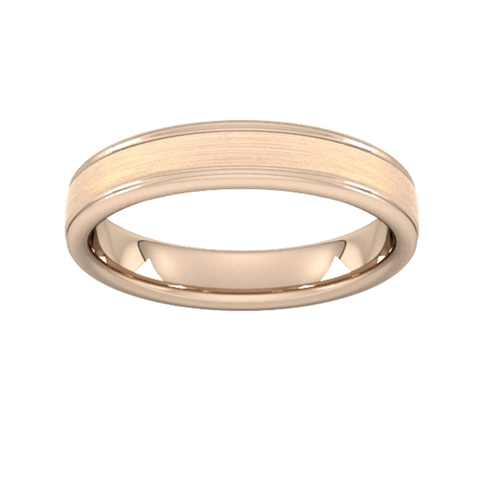 4mm Slight Court Extra Heavy Matt Centre With Grooves Wedding Ring In 9 Carat Rose Gold - Ring Size V