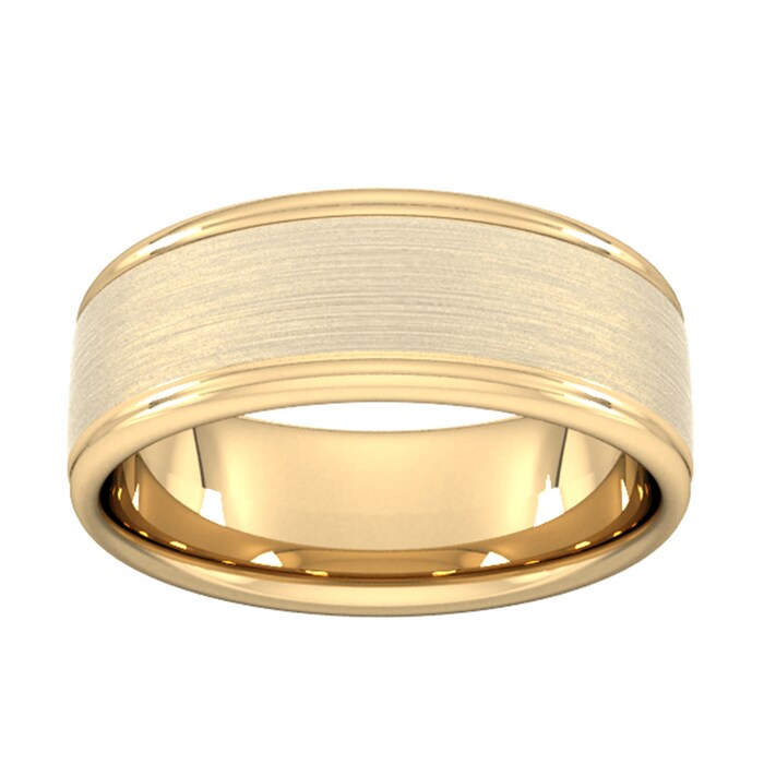 Goldsmiths 8mm Slight Court Standard Matt Centre With Grooves Wedding Ring In 18 Carat Yellow Gold