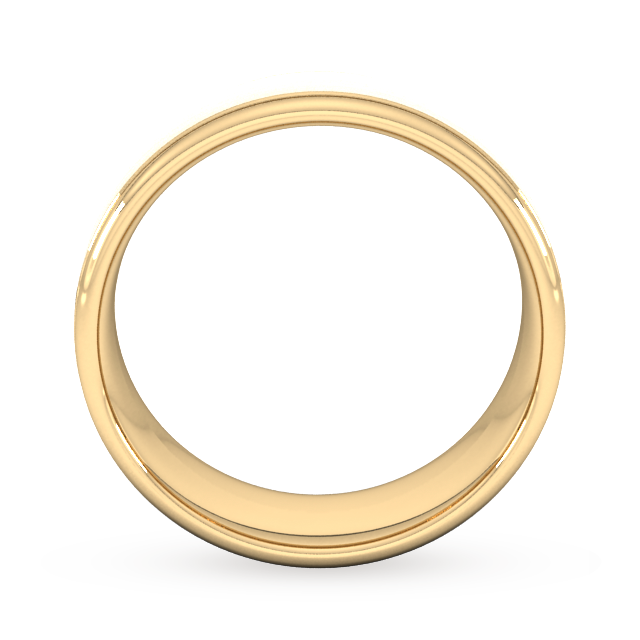 Goldsmiths 8mm Slight Court Standard Matt Centre With Grooves Wedding Ring In 18 Carat Yellow Gold