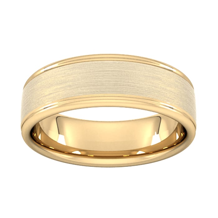 Goldsmiths 7mm Slight Court Heavy Matt Centre With Grooves Wedding Ring In 18 Carat Yellow Gold - Ring Size P