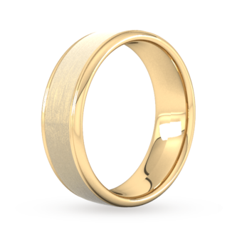 Goldsmiths 7mm Slight Court Heavy Matt Centre With Grooves Wedding Ring In 18 Carat Yellow Gold