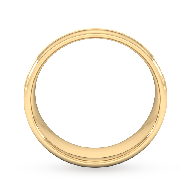 Goldsmiths 7mm Slight Court Heavy Matt Centre With Grooves Wedding Ring In 18 Carat Yellow Gold