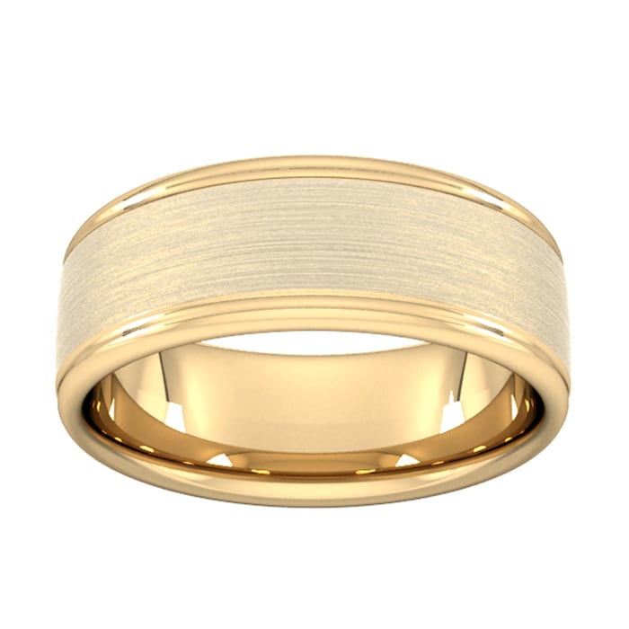 Goldsmiths 8mm Slight Court Heavy Matt Centre With Grooves Wedding Ring In 18 Carat Yellow Gold