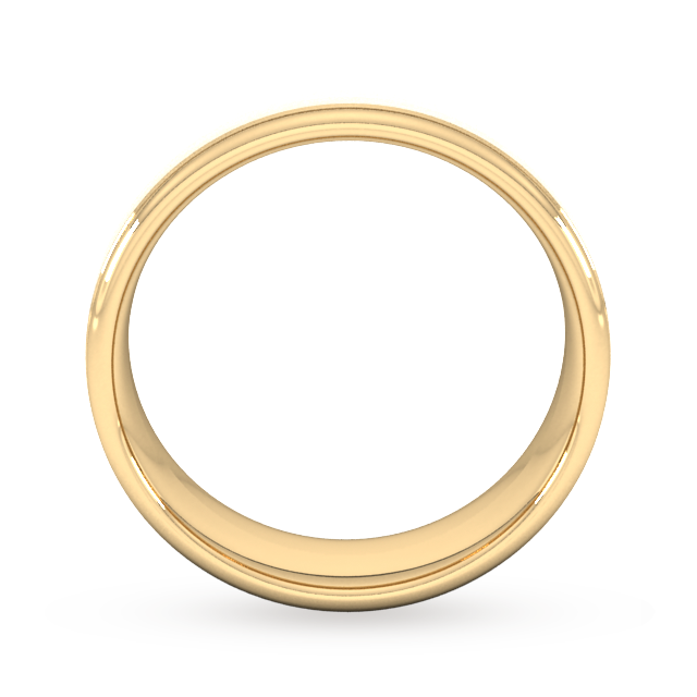 Goldsmiths 7mm Slight Court Extra Heavy Matt Centre With Grooves Wedding Ring In 18 Carat Yellow Gold