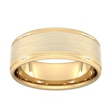 Goldsmiths 8mm Slight Court Extra Heavy Matt Centre With Grooves Wedding Ring In 18 Carat Yellow Gold