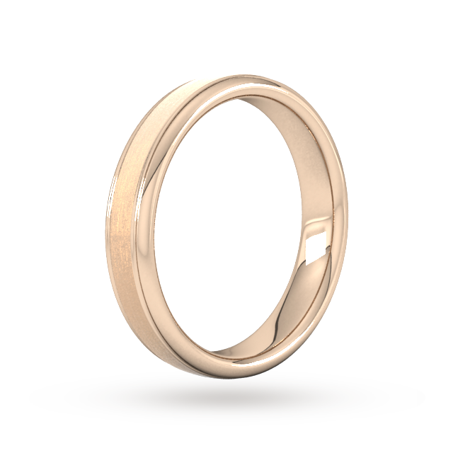 Goldsmiths 4mm Slight Court Standard Matt Centre With Grooves Wedding Ring In 18 Carat Rose Gold - Ring Size Q