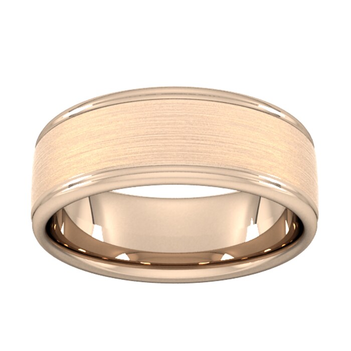 Goldsmiths 8mm Slight Court Standard Matt Centre With Grooves Wedding Ring In 18 Carat Rose Gold
