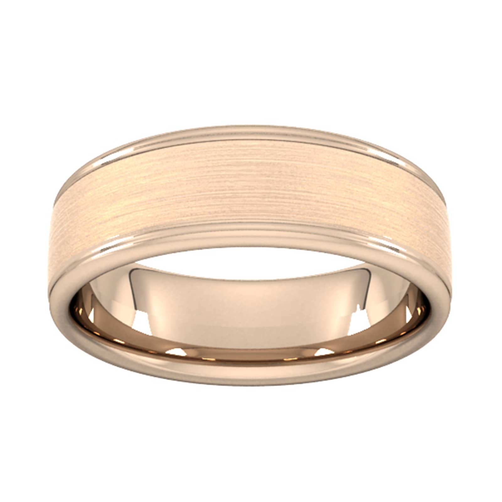 7mm Slight Court Heavy Matt Centre With Grooves Wedding Ring In 18 Carat Rose Gold - Ring Size R