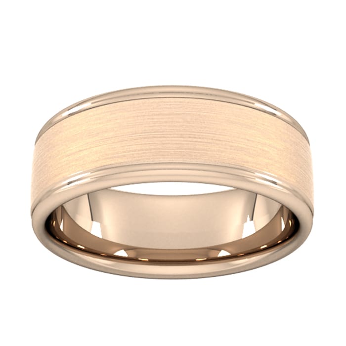 Goldsmiths 8mm Slight Court Heavy Matt Centre With Grooves Wedding Ring In 18 Carat Rose Gold