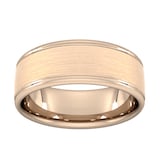 Goldsmiths 8mm Slight Court Extra Heavy Matt Centre With Grooves Wedding Ring In 18 Carat Rose Gold