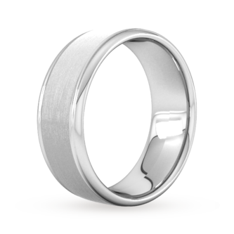 Goldsmiths 8mm Slight Court Heavy Matt Centre With Grooves Wedding Ring In Platinum