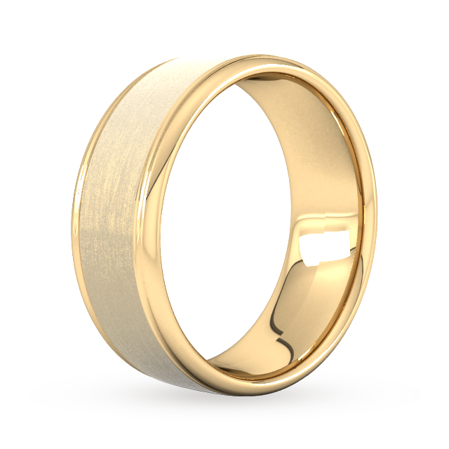Goldsmiths 8mm Flat Court Heavy Matt Centre With Grooves Wedding Ring In 9 Carat Yellow Gold