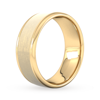 Goldsmiths 8mm Flat Court Heavy Matt Centre With Grooves Wedding Ring In 9 Carat Yellow Gold